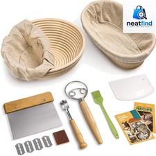 Complete Sourdough Starter Kit with Rattan Proofing Baskets - Beginner's Gift