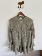 Umgee Floral Boho Embroidered Lace Bell Sleeves Baby Doll Tunic Dress Sz S