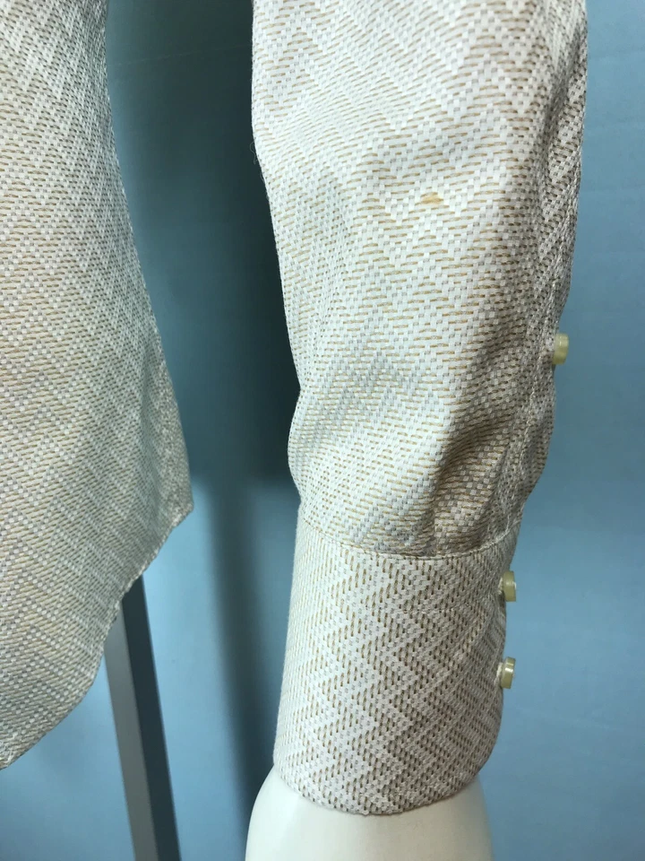 Mens Umberto Ferrari Italy 15.5 Medium 39 Ivory Eggshell Woven Zig-Zag BD Shirt - Image 4 of 4