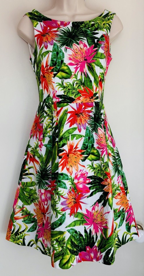 Jacqui E Womens Floral Fit and Flare Dress Lined Size 6