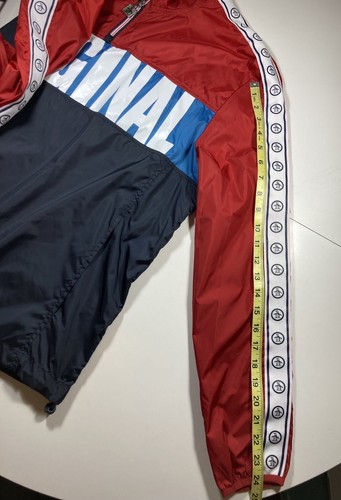 Original Penguin Men's Medium Color Block Pullover Jacket Red White Blue Hood - Picture 10 of 13