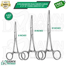 3 Pcs Rochester Pean Forceps Curved 6" 8" 10" Fishing Hemostat Locking Clamp Set
