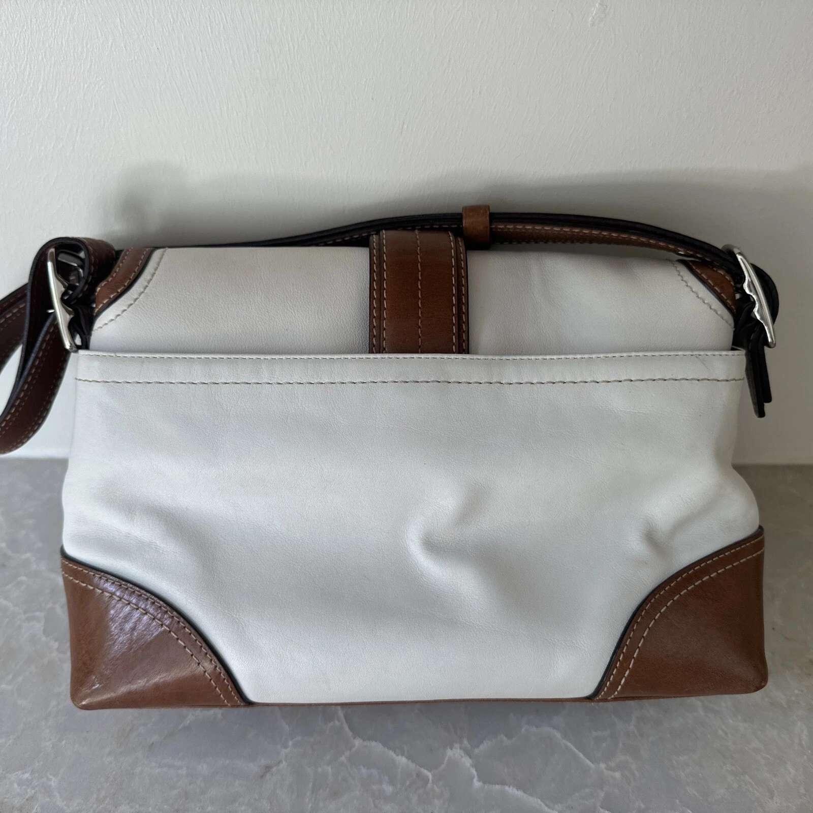 Borsa Coach Hampton Bay avorio marrone bordo vera pelle 2007 classica