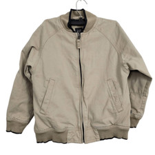 Y2K Gap Kids Khaki Bomber Jacket Boys Sz Small 5/6 Cotton Fleece Lined Classic
