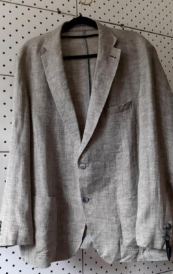 Roy Robson Soft &Cozy Pure Linen Sports Jacket Blazer Unlined Grey/Olive Size 56