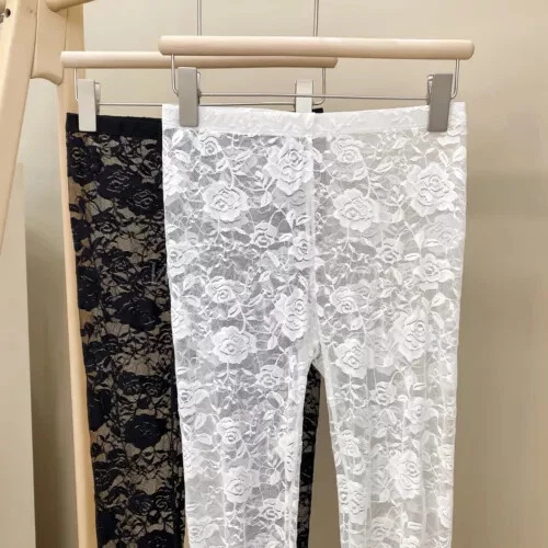 Verano Mujer Transparente Floral Encaje Leggings Elásticos Pantalones Largos Pantihose Transparente Foto 4 de 4