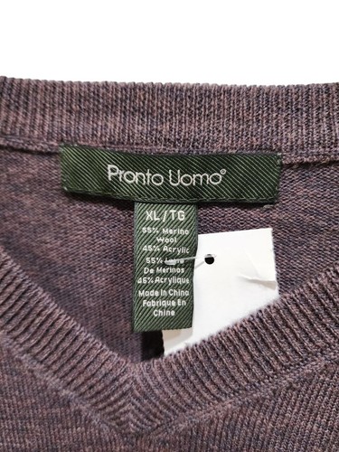 Pronto Uomo Sweater Men's Brown Size XL Long Sleeve V-Neck Merino Wool Casual - Foto 8 di 13