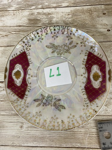 Tazza da tè e piattino vintage Lustreware Giappone con piedi oro bordeaux - Foto 14 di 15