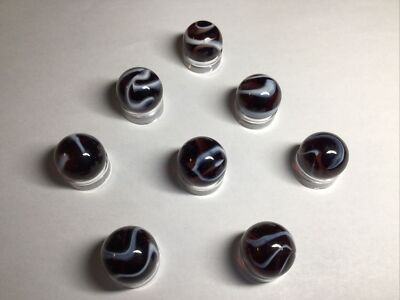 8 Amazing 15mm Root Beer Marbles w/ White Cream Swirls