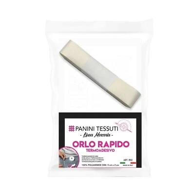 PANINI TESSUTI ORLO SVELTO 2cm x 5m termoadesivo RESINA Orli Guarnizioni FERRO DA STIRO colla