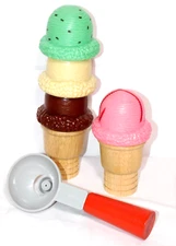 7 pc Melissa Doug Magnetic Wooden Ice Cream 2 Cone 4 Scoop Mint Replacement