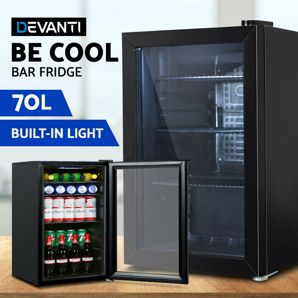 Devanti 70L Bar Fridge Glass Door Mini Countertop Freezer Fridges