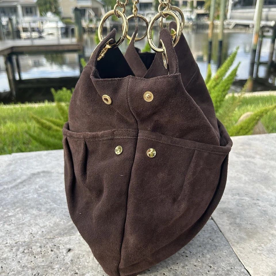 Ann Taylor Loft Cartera Gamuza Bolso de Mano Boho Hobo Hippie, Bolso de Hombro, Marrón Foto 3 de 4