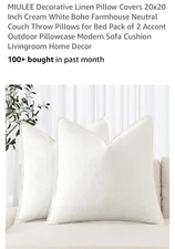 MIULEE Decorative Linen Pillow Covers 20x20 Inch Cream White Boho Farmhouse #895