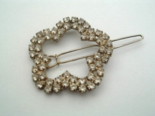 Vintage Victorian Prong Set White Rhinestone Post Clip Hair Barrette