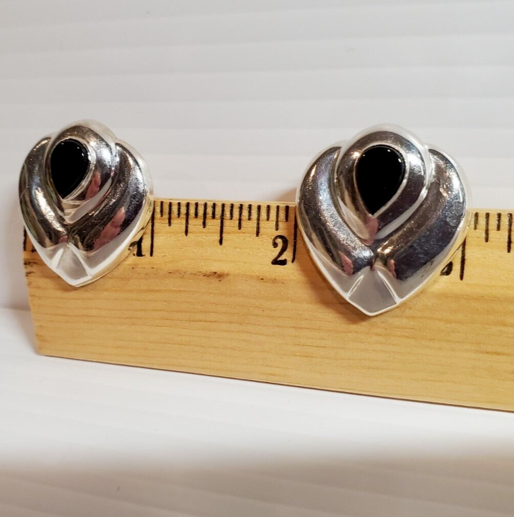 All Solid Sterling 925 Silver Earrings Black Ston… - image 6