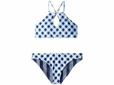  189 Splendid Girls' Breaking Plaid Reversible High Neck Bra Bikini Set Size 14