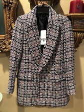100 Authentic ZARA Tweed Double Breasted Blazer Size: S