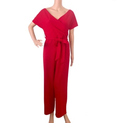 Yoins Red Jumpsuit Off Shoulder Cap Sleeve Size Medium 8/10