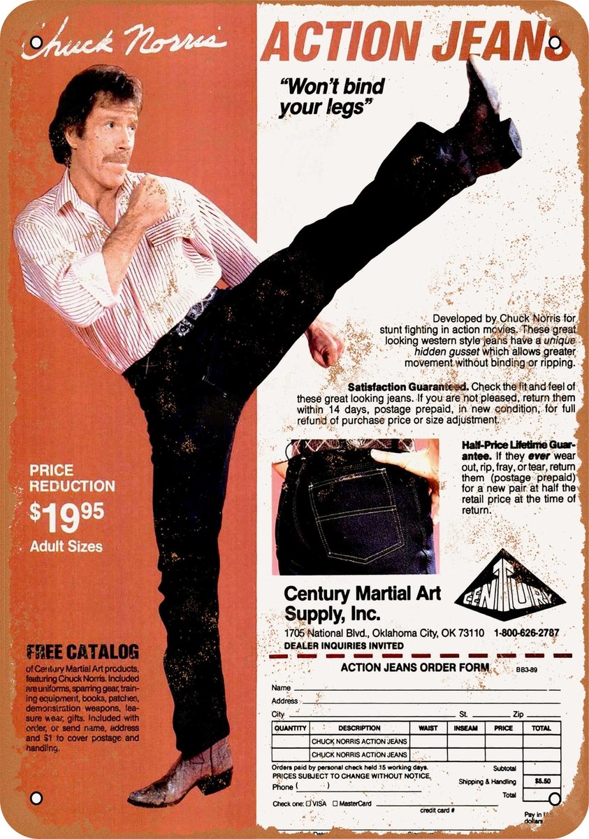 METAL SIGN 1980 Chuck Norris Action Jeans Vintage Look