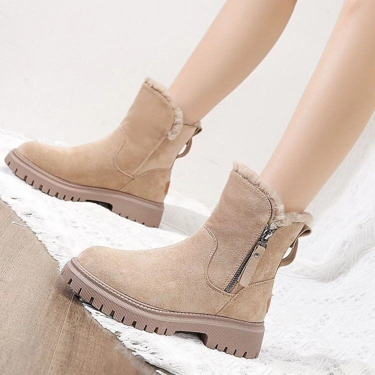 Ankle Snow Boots Women Winter Warm Platform Boots Plush Flats Shoes Fur  Boots