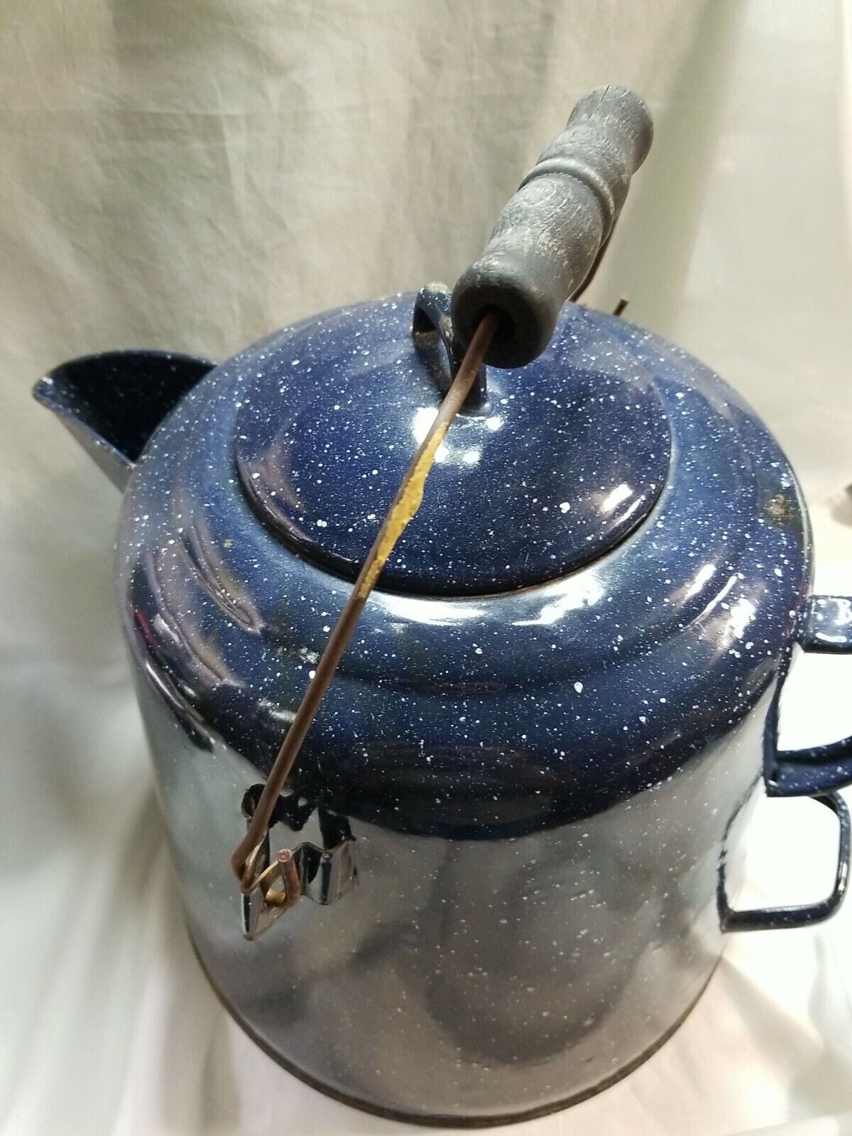 Vintage Extra Large Enamelware Splatterware Blue White Coffee Pot Kettle Water Tanie super mile widziane