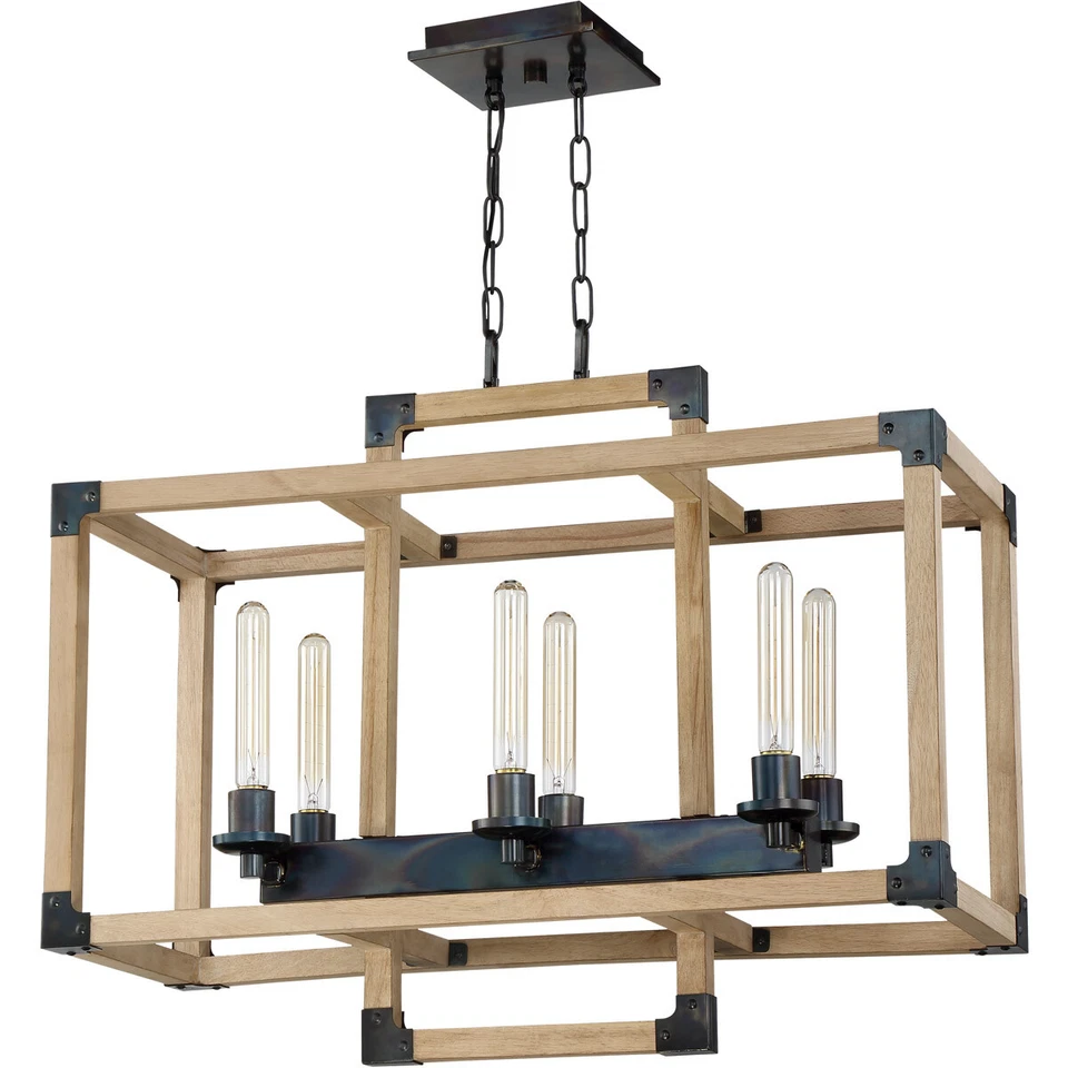 Craftmade 41526-FSNW Cubic 6-Light 30" Fired Steel with Natural Wood Chandelier - Image 2 of 4