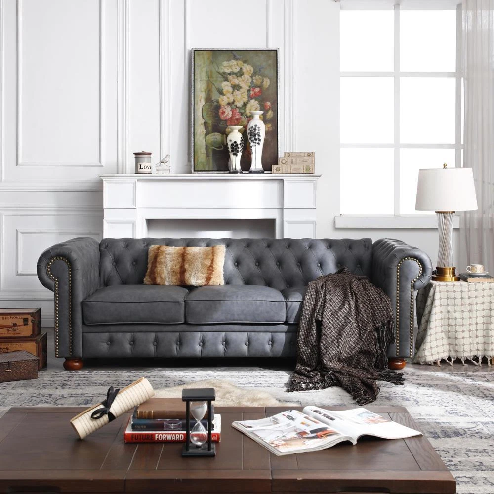 New Practical Modern Classic Chesterfield Sofa Faux Leather eBay