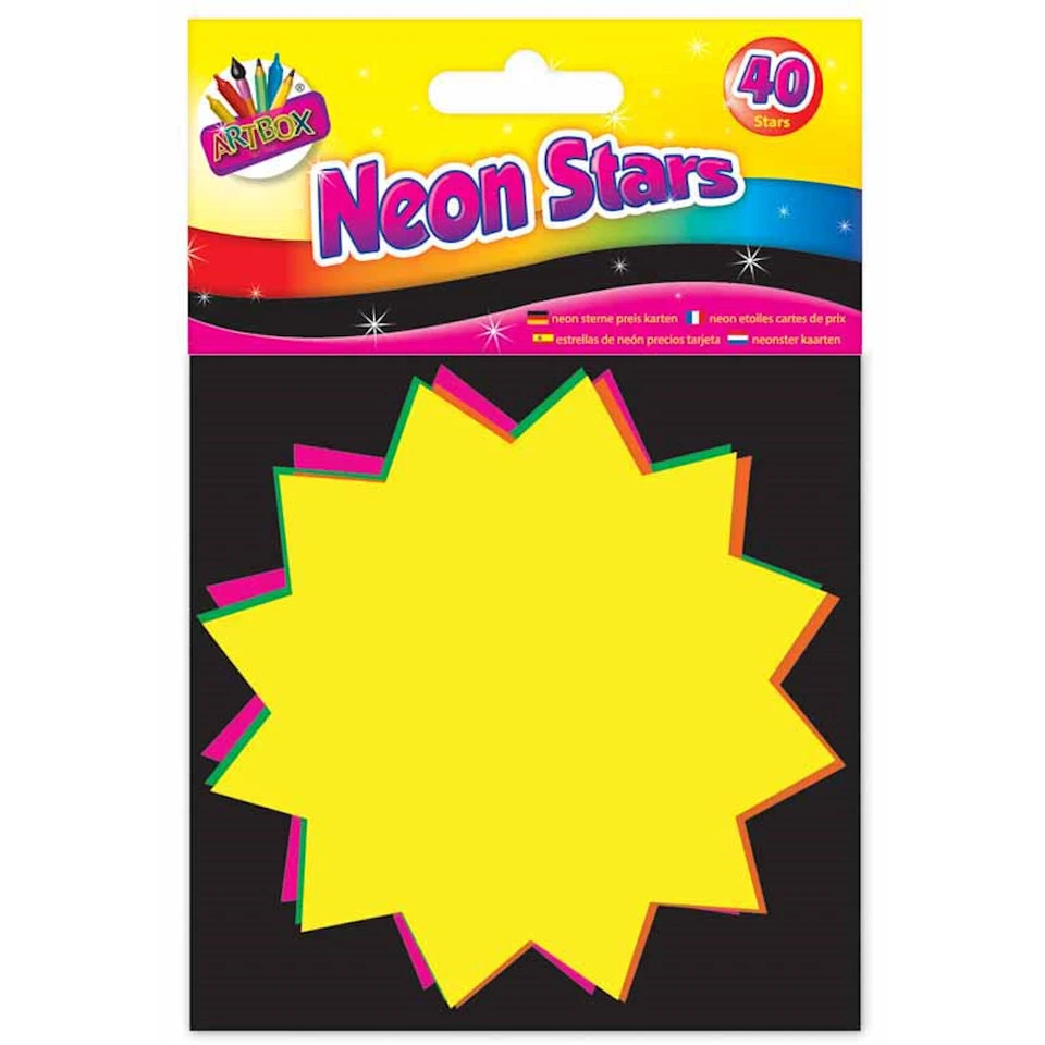 TALLON INTERNATIONAL LTD 40 Fluorescent Stars 10x10 - Neon Flashes Cards Flash Display Price Labels Shop