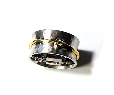 14K Weißgold Sonderanfertigung 0,15ct Diamant Ring gelber Akzent 11mm 11 Gramm Größe 8