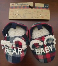 Dear foams Baby Bear Red Plaid Baby Slippers Size 5/6 New Open Package