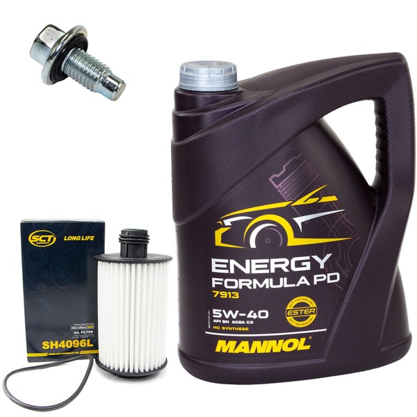 MotoröL Set 5W-40 5 Liter + ÖLfilter SH 4096 L + Schraube FüR Opel Antara 2.2-image