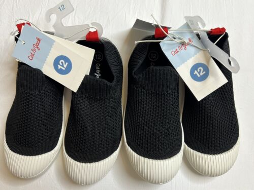 2 X Cat & Jack Black Micah Slip On Sneakers Size 12