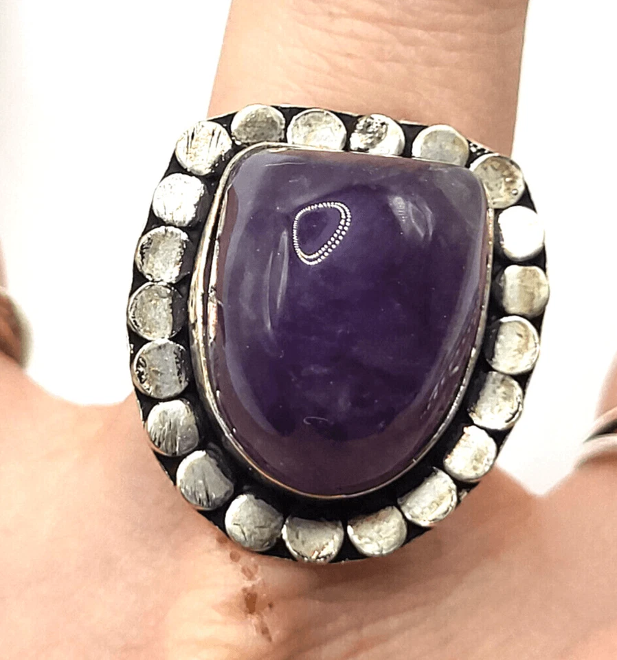 Anillo de piedra rectangular amatista bohemia talla 8,25 Foto 2 de 4