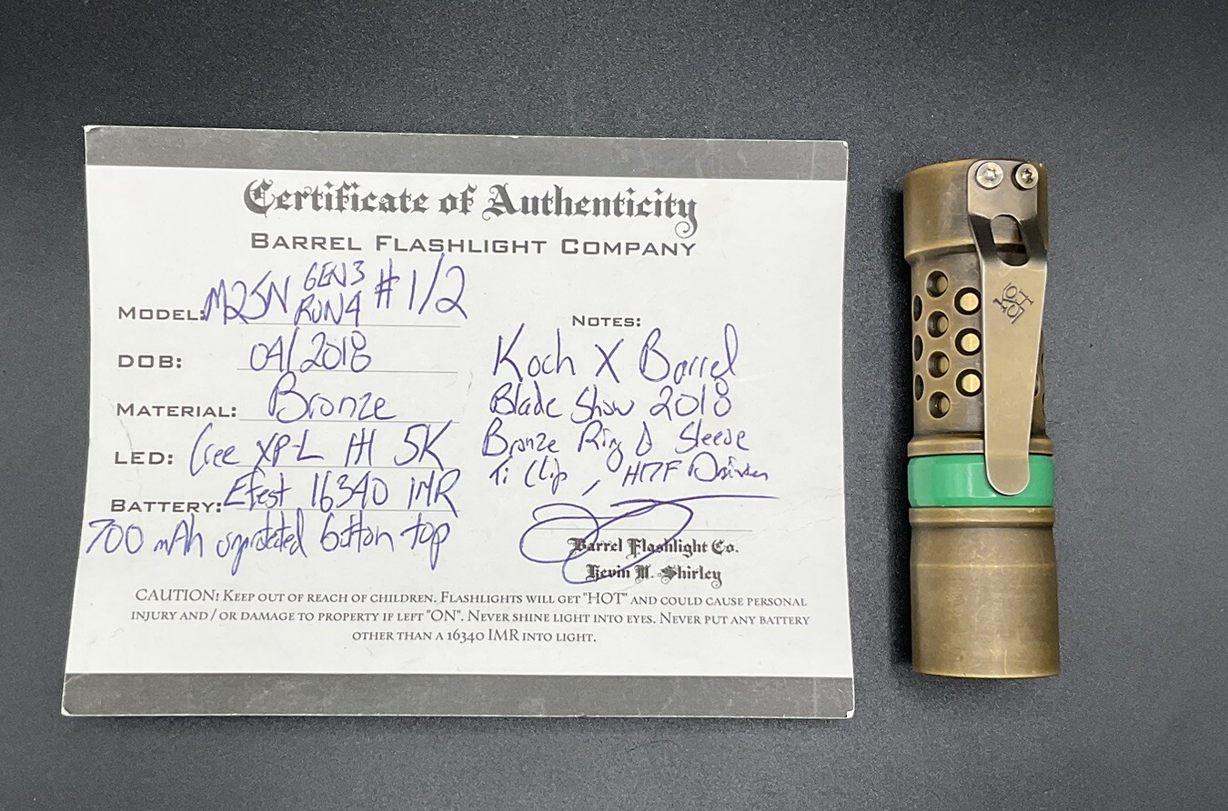 Barrel Flashlight Company x Koch Tools M2JN Bronze Custom Flashlight #1 Of 2