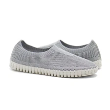 Women's Eric Michael Lucy Silver Knit Slip on Flats Ladies Shoes NEW