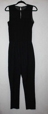 ZARA Basic Sz S Black One Piece Jumpsuit with Pockets Sheer Mesh Top Section