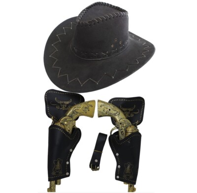Cowboy Set Doppelholster mit Cowboy Pistolen 29 cm Western Prop Gun Kostüm