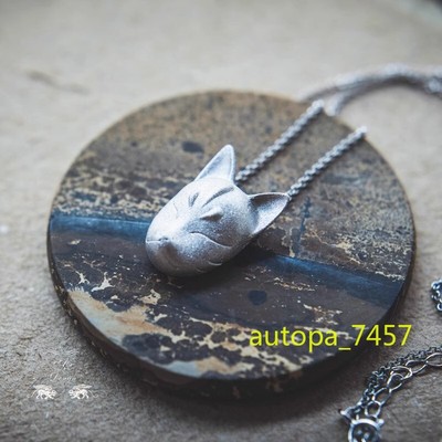 Fox Mask Necklace Pendant Japanese Kitsune Masquerade 925 Silver Jewelry Gift