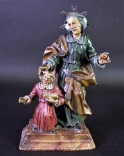 -  religiöse Schnitzfigur 19. Jhd. - MUTTER ANNA mit MARIA - Apfel und Buch