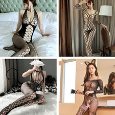 Plus Size Women Sexy Fishnet Body Stocking Bodysuit Dress Sleepwear Lingerie New