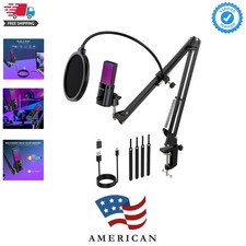 Gaming USB Microphone, RGB Condenser mic with Mute, Gain, Monitoring, Boom Ar...