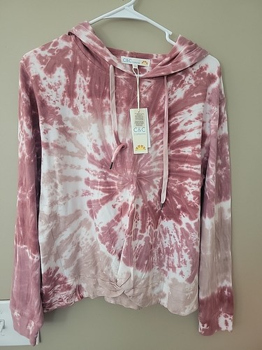 C&C California Mauve/White Tye Dye Hoodie Sweatshirt Women's Medium NWT