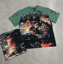 2025 NEW Rock Godspeed Skeleton print Tee Mens Short Sleeve T-shirt Green