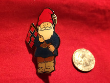 SwedIsh Gnome Holding a Flag Souvenir Enamel Lapel Pinback Pin 1.6 
