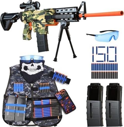 Realistic Automatic Sniper Rifle for Kids, Tactical Vest & 150 Soft Bullets