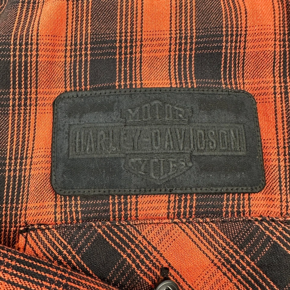 Camisa de franela a cuadros Harley Davidson naranja negra motociclista motocicleta 2XL Foto 3 de 4
