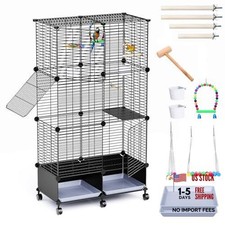 Metal 46-Inch Bird Cage with Wheels - Flight Cage with Perches - Bird Cage