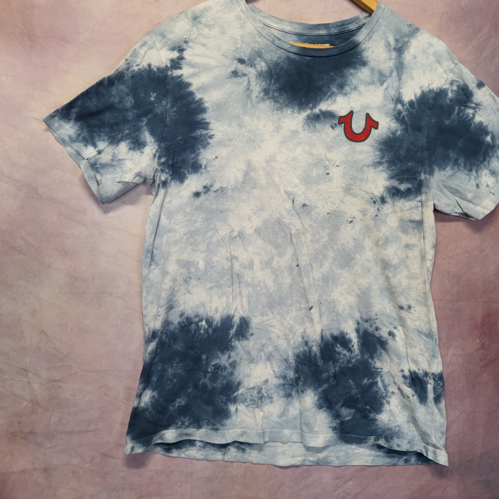 True Religion Tye Die Buddah Guitar Graffic T-Shirt Blue Men's Size M thumbnail 4