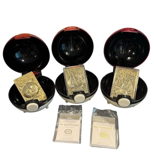 Vintage Pokémon 23 karat gold plated trading cards Charizard Jigglypuff 1999